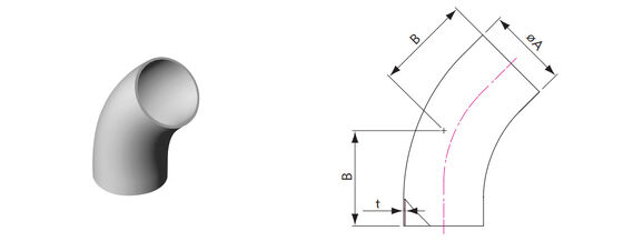 304 or 316L 45 Degree Elbows With Tangents For Vacuum System
