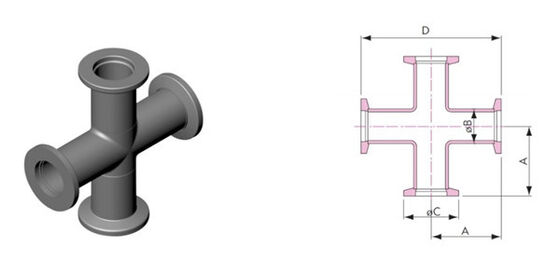KF16 KF25 KF40 KF50 4 Way Crosses For Vacuum System