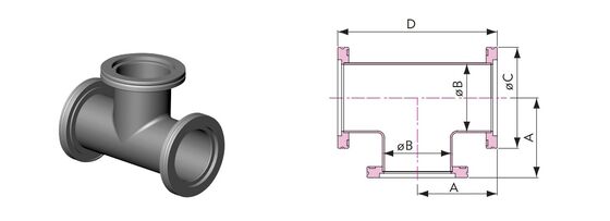 SUS304 SUS316L ISO Tees Vacuum Fittings For Vacuum System